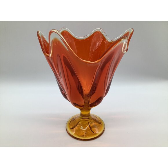 Viking Vintage 6 Pedal Amberina Vase MCM Collectible Art Glass 9 Inches Tall - Picture 11 of 12